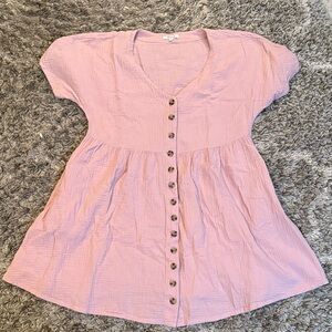 Madewell Lightspun Button Front Mini Dress XL Pink Short Sleeve Cotton Gauze